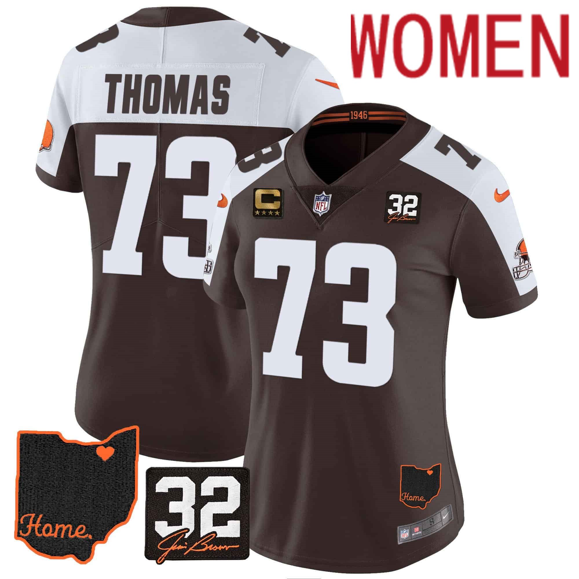 Women Cleveland Browns #73 Thomas Brown Memorial Home Patch 2024 Nike NFL Jersey->women nfl jersey->Women Jersey